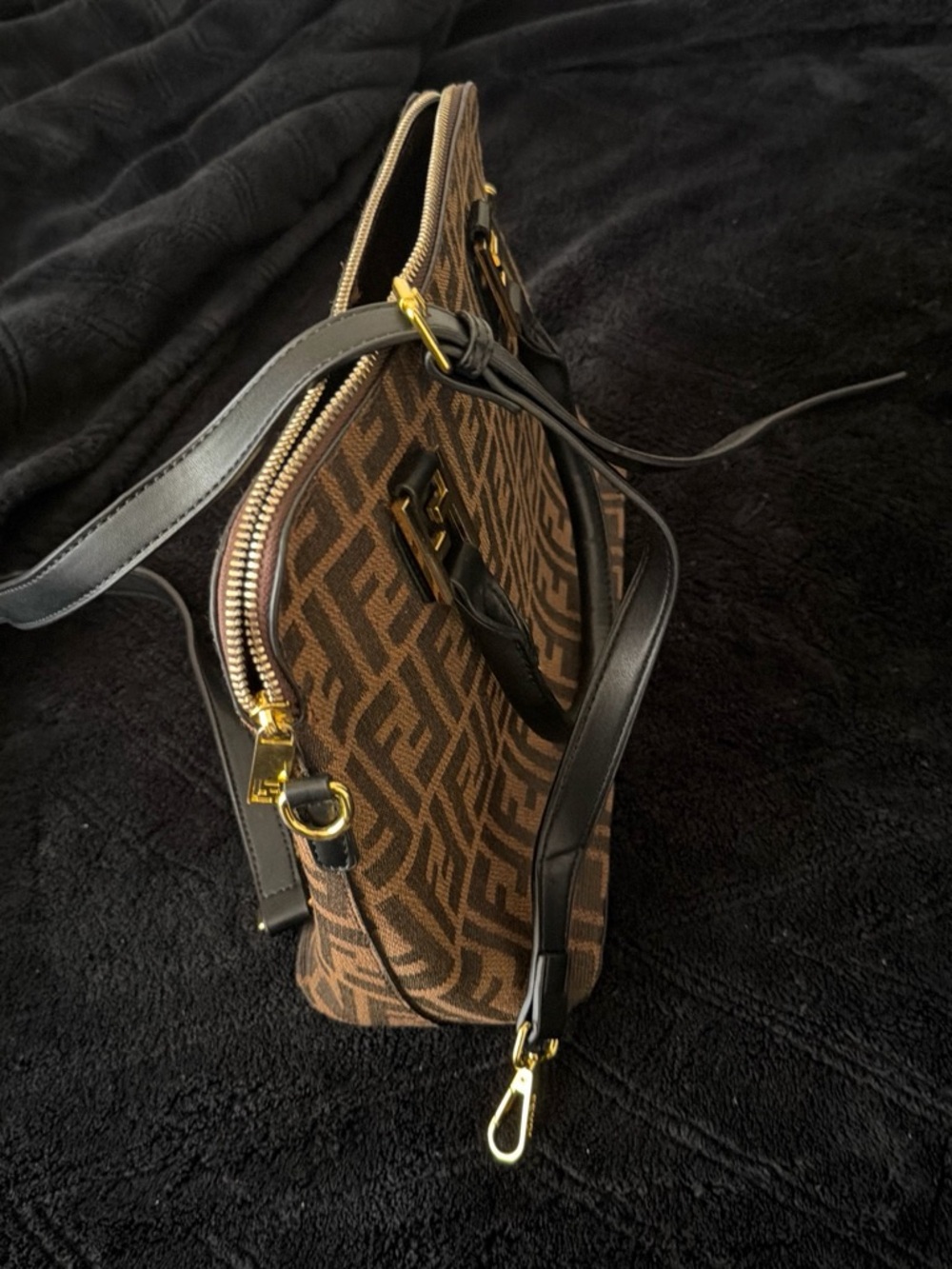 Fendi Brown Monogram Laptop Bag with Black Trim and Gold Hardware